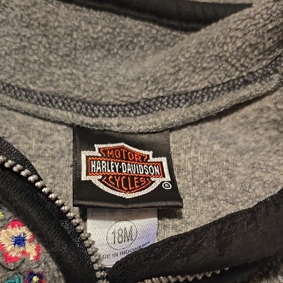 Harley-Davidson Pink and Gray Fleece Hoodie High Collar 18 Mos - Picture 3 of 5